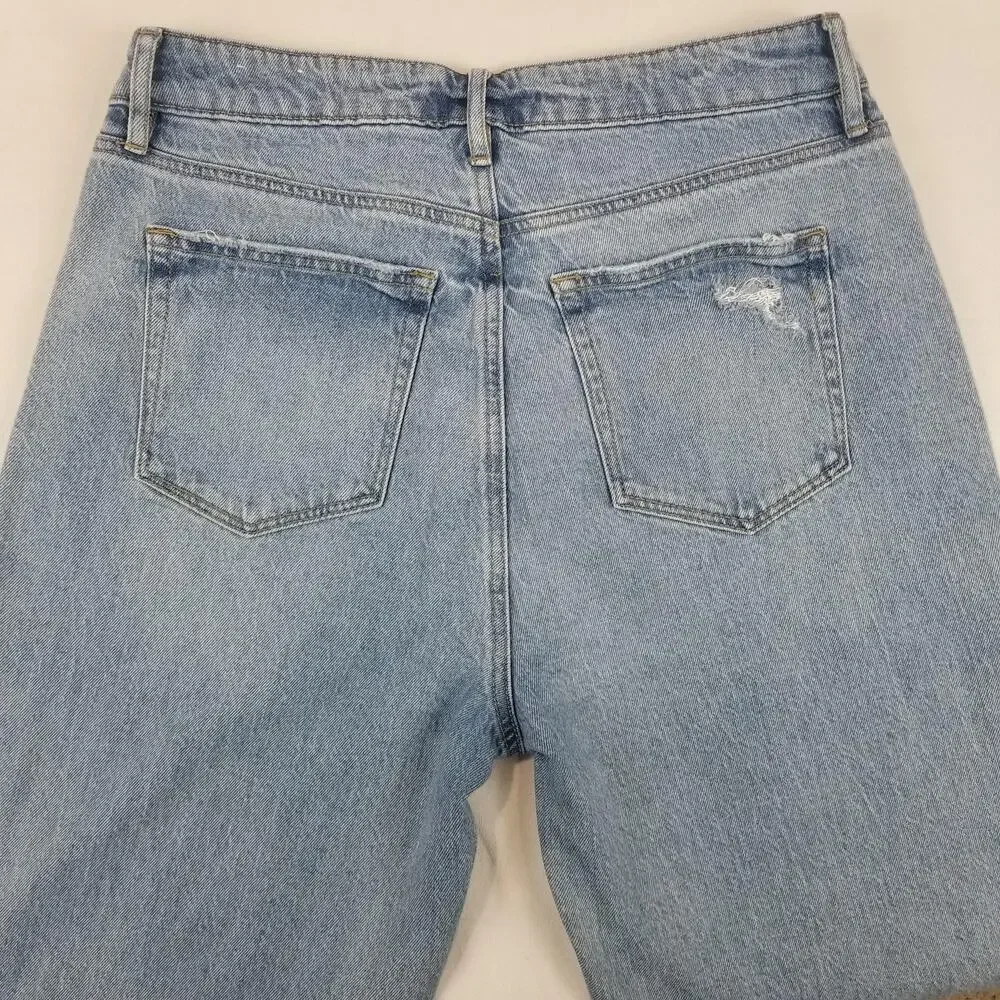 LOFT Jeans Womens 8 Light Wash Blue The Wide Leg Raw Hem Stretch Denim Zip Fly